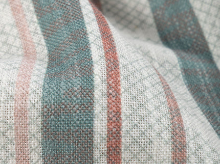 Off-White Colour with Sage Green and Terracotta Vertical Stripe Print Curtain Fabric
