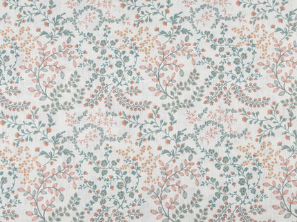 Off-White Colour with Terracotta, Sage Green and Mustard Botanical Vine All Over Print Curtain Fabric