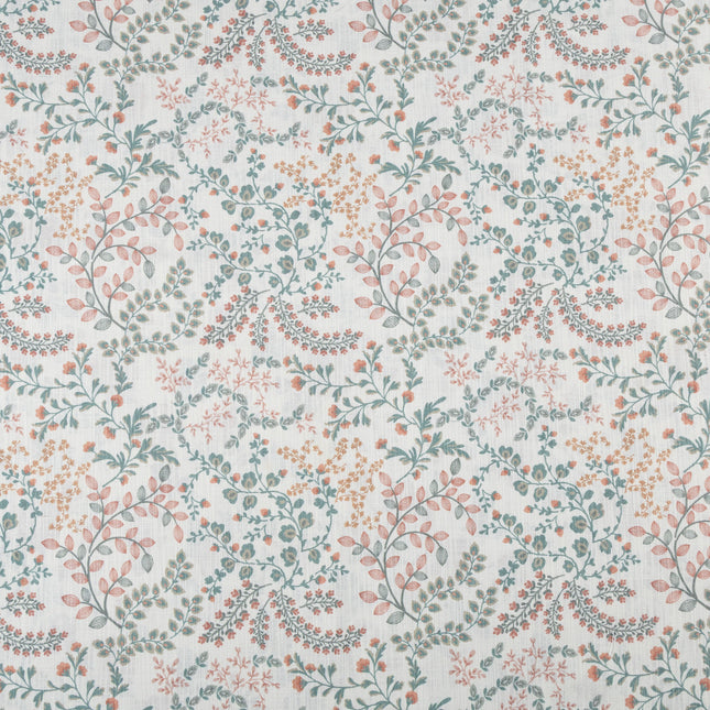 Off-White Colour with Terracotta, Sage Green and Mustard Botanical Vine All Over Print Curtain Fabric