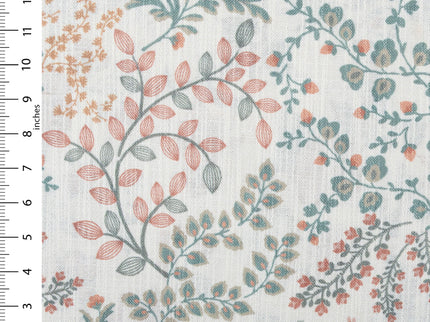 Off-White Colour with Terracotta, Sage Green and Mustard Botanical Vine All Over Print Curtain Fabric