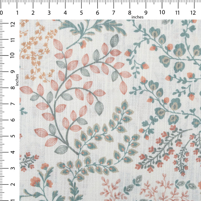 Off-White Colour with Terracotta, Sage Green and Mustard Botanical Vine All Over Print Curtain Fabric