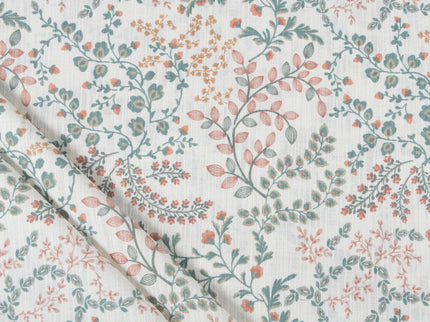 Off-White Colour with Terracotta, Sage Green and Mustard Botanical Vine All Over Print Curtain Fabric
