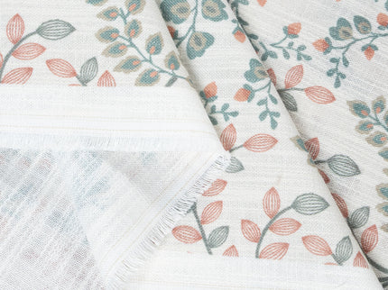 Off-White Colour with Terracotta, Sage Green and Mustard Botanical Vine All Over Print Curtain Fabric