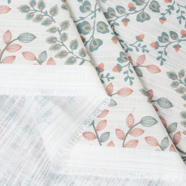 Off-White Colour with Terracotta, Sage Green and Mustard Botanical Vine All Over Print Curtain Fabric