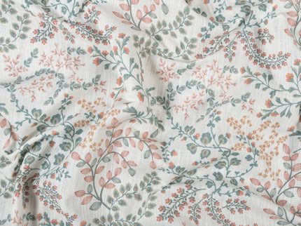 Off-White Colour with Terracotta, Sage Green and Mustard Botanical Vine All Over Print Curtain Fabric