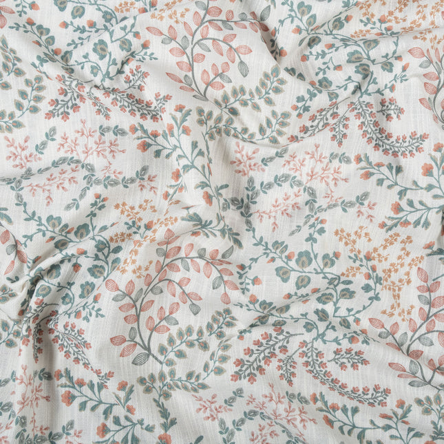 Off-White Colour with Terracotta, Sage Green and Mustard Botanical Vine All Over Print Curtain Fabric