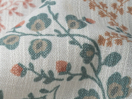Off-White Colour with Terracotta, Sage Green and Mustard Botanical Vine All Over Print Curtain Fabric