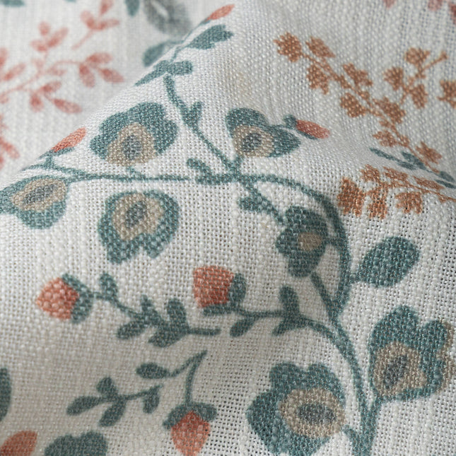 Off-White Colour with Terracotta, Sage Green and Mustard Botanical Vine All Over Print Curtain Fabric