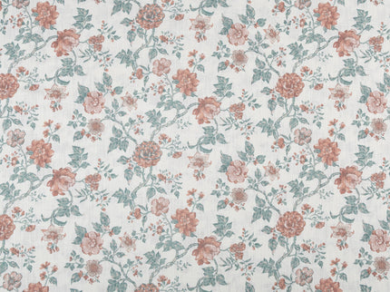 Off-White Colour with Terracotta and Sage Green Vintage Floral Vine All Over Print Curtain Fabric