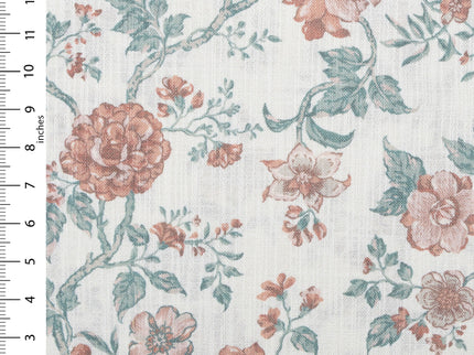 Off-White Colour with Terracotta and Sage Green Vintage Floral Vine All Over Print Curtain Fabric