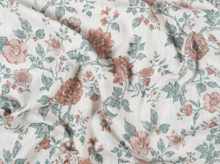 Off-White Colour with Terracotta and Sage Green Vintage Floral Vine All Over Print Curtain Fabric