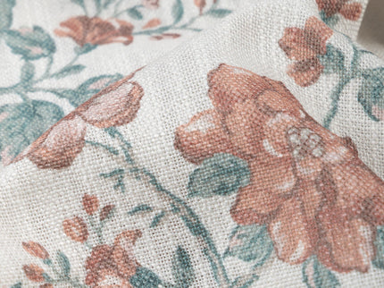Off-White Colour with Terracotta and Sage Green Vintage Floral Vine All Over Print Curtain Fabric