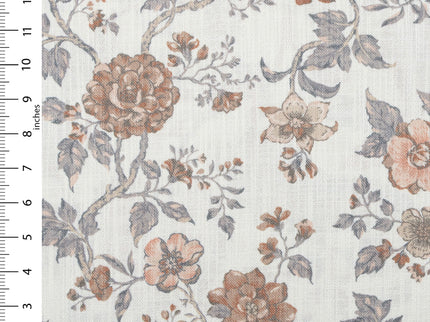 Off-White Colour with Terracotta and Slate Grey Vintage Floral Vine All Over Print Curtain Fabric
