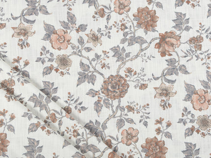 Off-White Colour with Terracotta and Slate Grey Vintage Floral Vine All Over Print Curtain Fabric