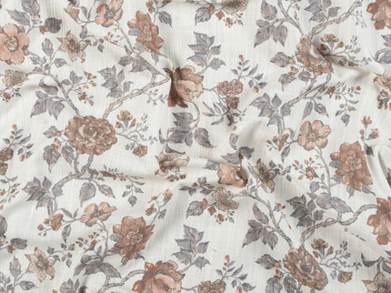 Off-White Colour with Terracotta and Slate Grey Vintage Floral Vine All Over Print Curtain Fabric