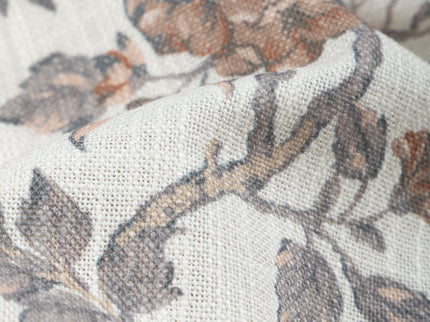 Off-White Colour with Terracotta and Slate Grey Vintage Floral Vine All Over Print Curtain Fabric