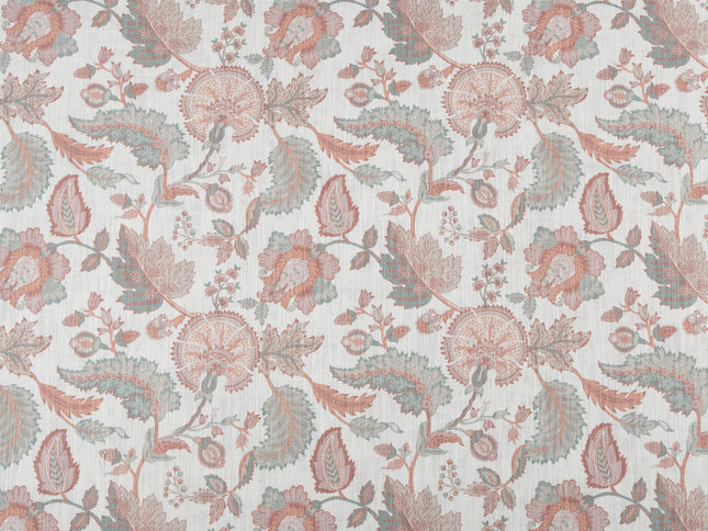 Off-White Colour with Terracotta and Sage Green Vintage Botanical All Over Print Curtain Fabric