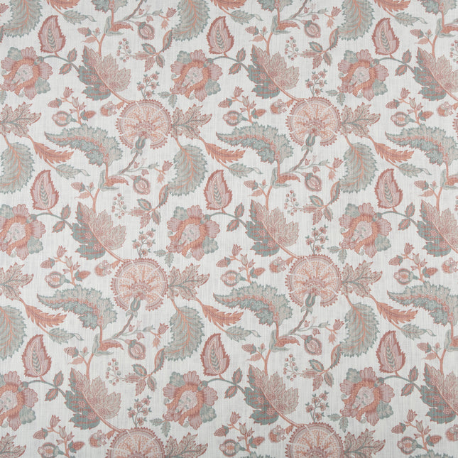 Off-White Colour with Terracotta and Sage Green Vintage Botanical All Over Print Curtain Fabric