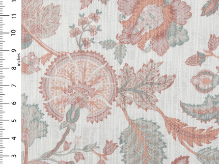 Off-White Colour with Terracotta and Sage Green Vintage Botanical All Over Print Curtain Fabric