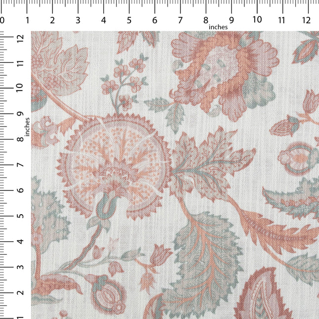 Off-White Colour with Terracotta and Sage Green Vintage Botanical All Over Print Curtain Fabric