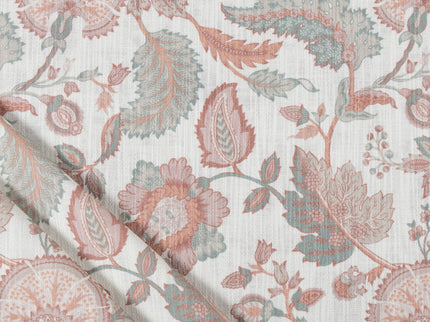 Off-White Colour with Terracotta and Sage Green Vintage Botanical All Over Print Curtain Fabric
