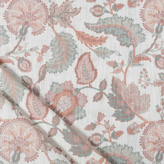 Off-White Colour with Terracotta and Sage Green Vintage Botanical All Over Print Curtain Fabric