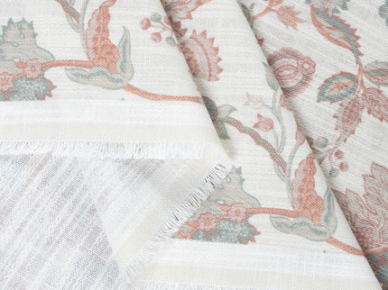 Off-White Colour with Terracotta and Sage Green Vintage Botanical All Over Print Curtain Fabric