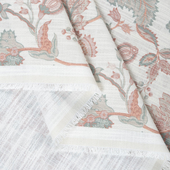 Off-White Colour with Terracotta and Sage Green Vintage Botanical All Over Print Curtain Fabric