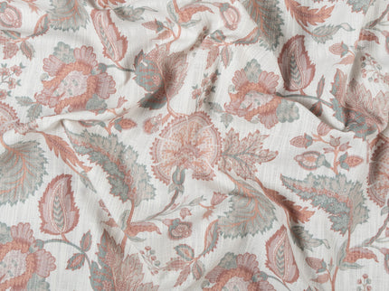 Off-White Colour with Terracotta and Sage Green Vintage Botanical All Over Print Curtain Fabric