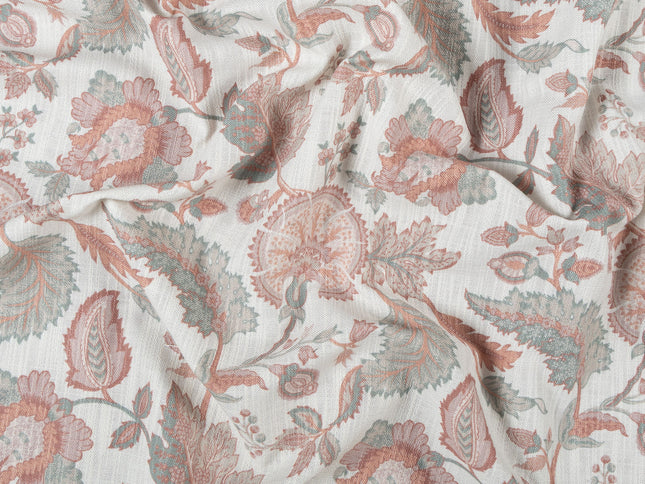 Off-White Colour with Terracotta and Sage Green Vintage Botanical All Over Print Curtain Fabric