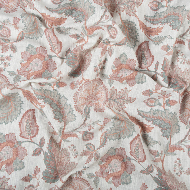 Off-White Colour with Terracotta and Sage Green Vintage Botanical All Over Print Curtain Fabric