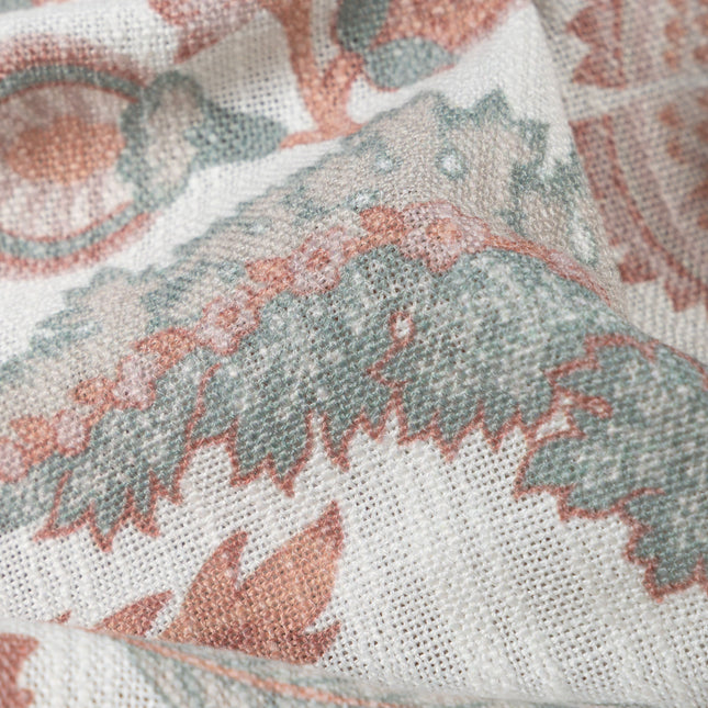 Off-White Colour with Terracotta and Sage Green Vintage Botanical All Over Print Curtain Fabric