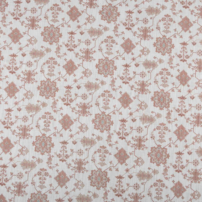 Off-White Colour with Terracotta Ethnic Floral All Over Print Curtain Fabric