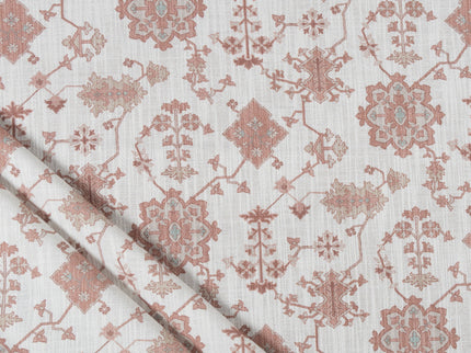 Off-White Colour with Terracotta Ethnic Floral All Over Print Curtain Fabric