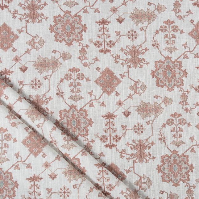 Off-White Colour with Terracotta Ethnic Floral All Over Print Curtain Fabric