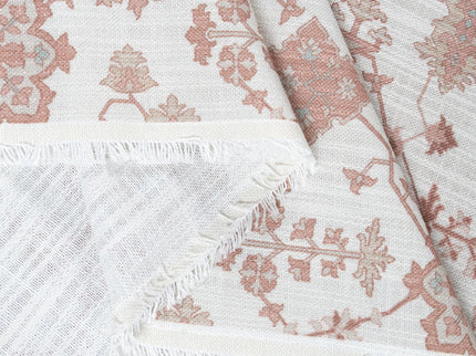 Off-White Colour with Terracotta Ethnic Floral All Over Print Curtain Fabric