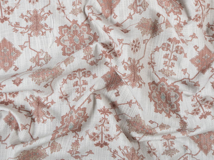 Off-White Colour with Terracotta Ethnic Floral All Over Print Curtain Fabric