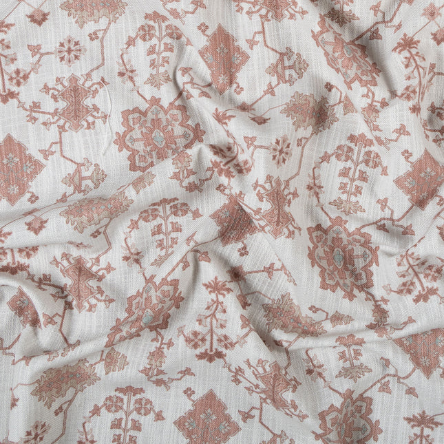 Off-White Colour with Terracotta Ethnic Floral All Over Print Curtain Fabric