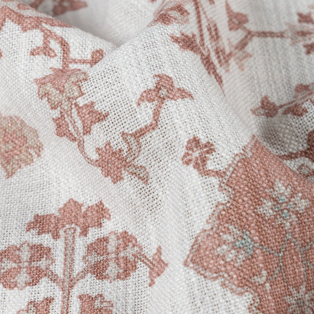 Off-White Colour with Terracotta Ethnic Floral All Over Print Curtain Fabric