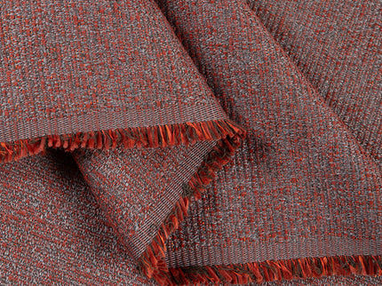 Rust red colour textured weave pattern velvet flock Easy Clean sofa, chair and curtain fabrics (Dual side)