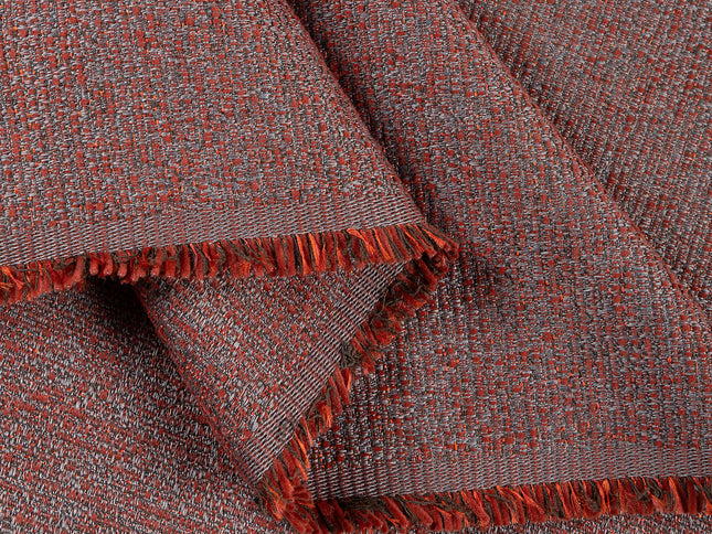 Rust red colour textured weave pattern velvet flock Easy Clean sofa, chair and curtain fabrics (Dual side)