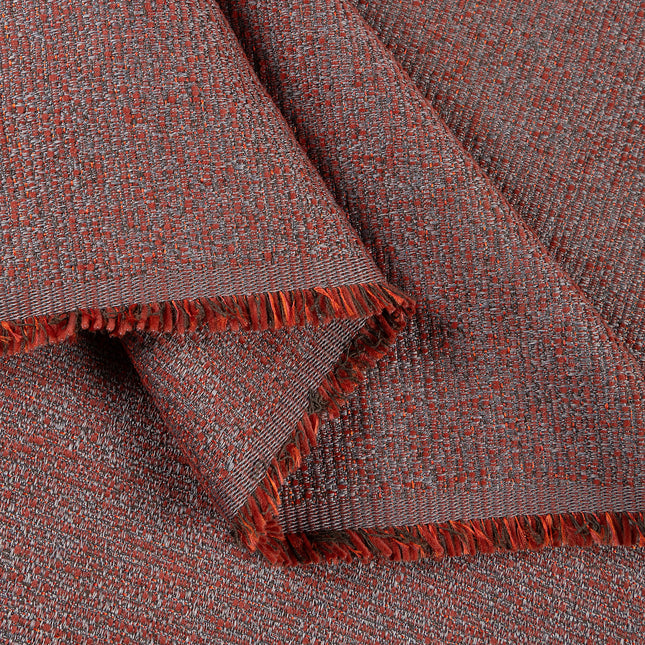 Rust red colour textured weave pattern velvet flock Easy Clean sofa, chair and curtain fabrics (Dual side)