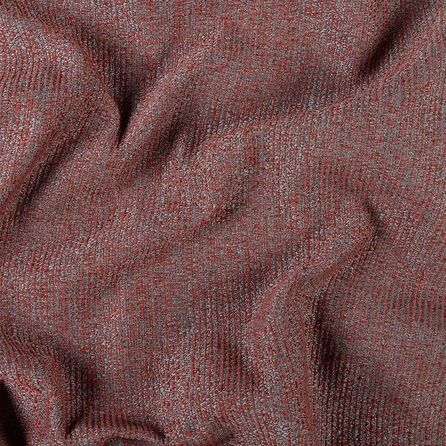 Rust red colour textured weave pattern velvet flock Easy Clean sofa, chair and curtain fabrics (Dual side)