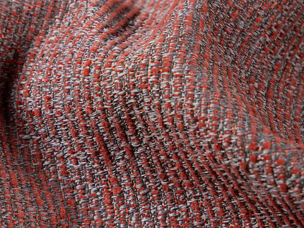 Rust red colour textured weave pattern velvet flock readymade curtain
