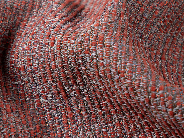 Rust red colour textured weave pattern velvet flock Easy Clean sofa, chair and curtain fabrics (Dual side)