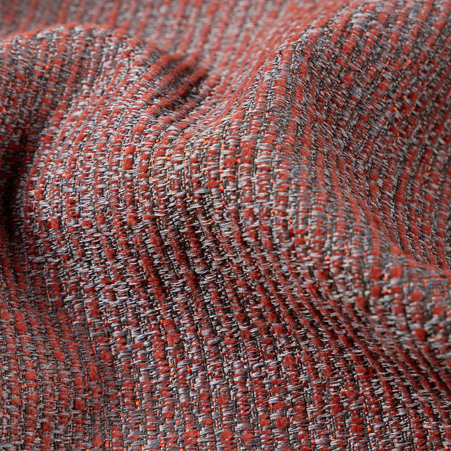 Rust red colour textured weave pattern velvet flock Easy Clean sofa, chair and curtain fabrics (Dual side)