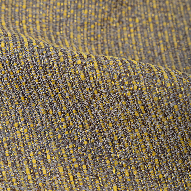 Mustard green colour textured weave pattern velvet flock Easy Clean sofa, chair and curtain fabrics (Dual side)