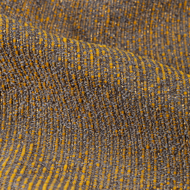 Mustard colour textured weave pattern velvet flock Easy Clean sofa, chair and curtain fabrics (Dual side)