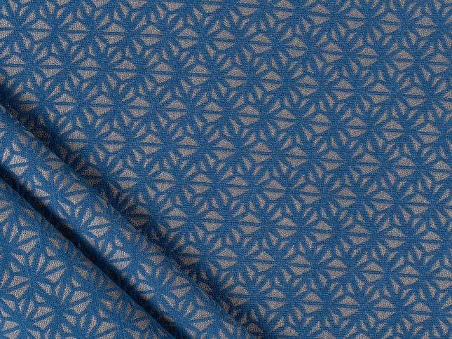 Royal blue colour geometric floral pattern velvet flock Easy Clean sofa, chair and curtain fabrics (Dual side)