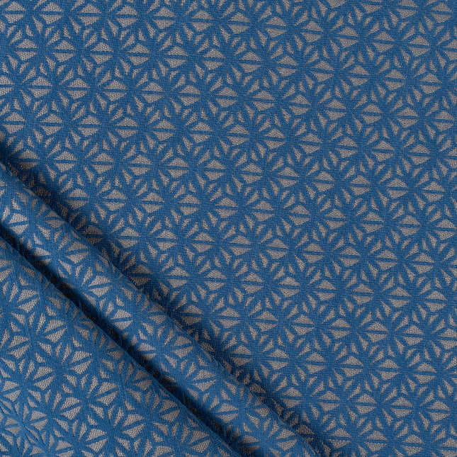 Royal blue colour geometric floral pattern velvet flock Easy Clean sofa, chair and curtain fabrics (Dual side)
